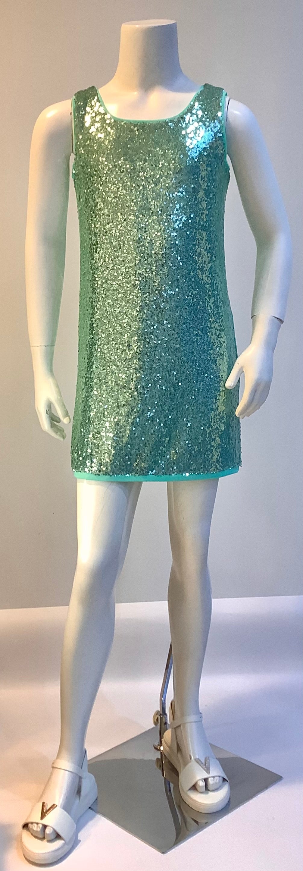 Abito bambina firmato Maison Le Rouches in paillettes verde acqua Tiffany