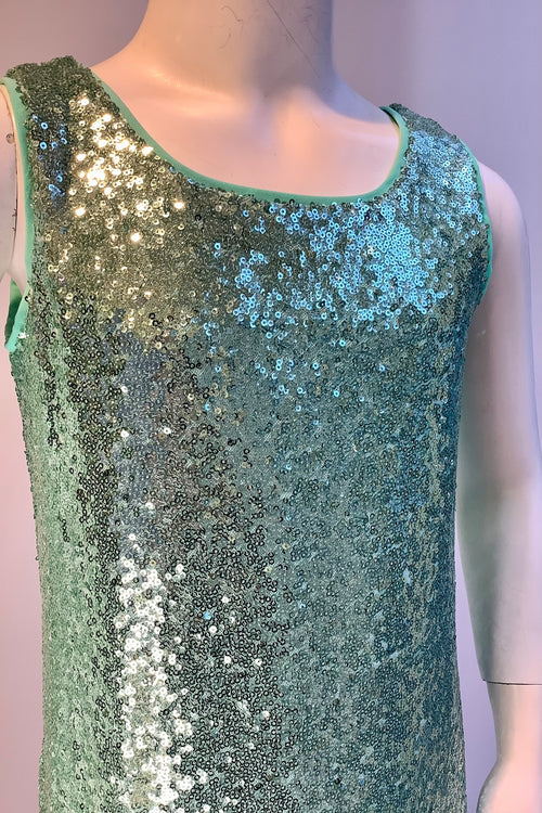 Abito bambina firmato Maison Le Rouches in paillettes verde acqua Tiffany