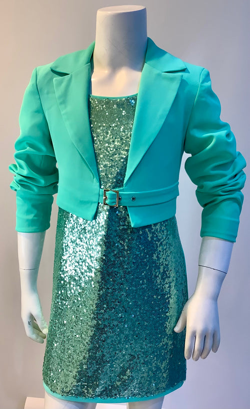 Giacca bambina cropped verde acqua effetto Tiffany