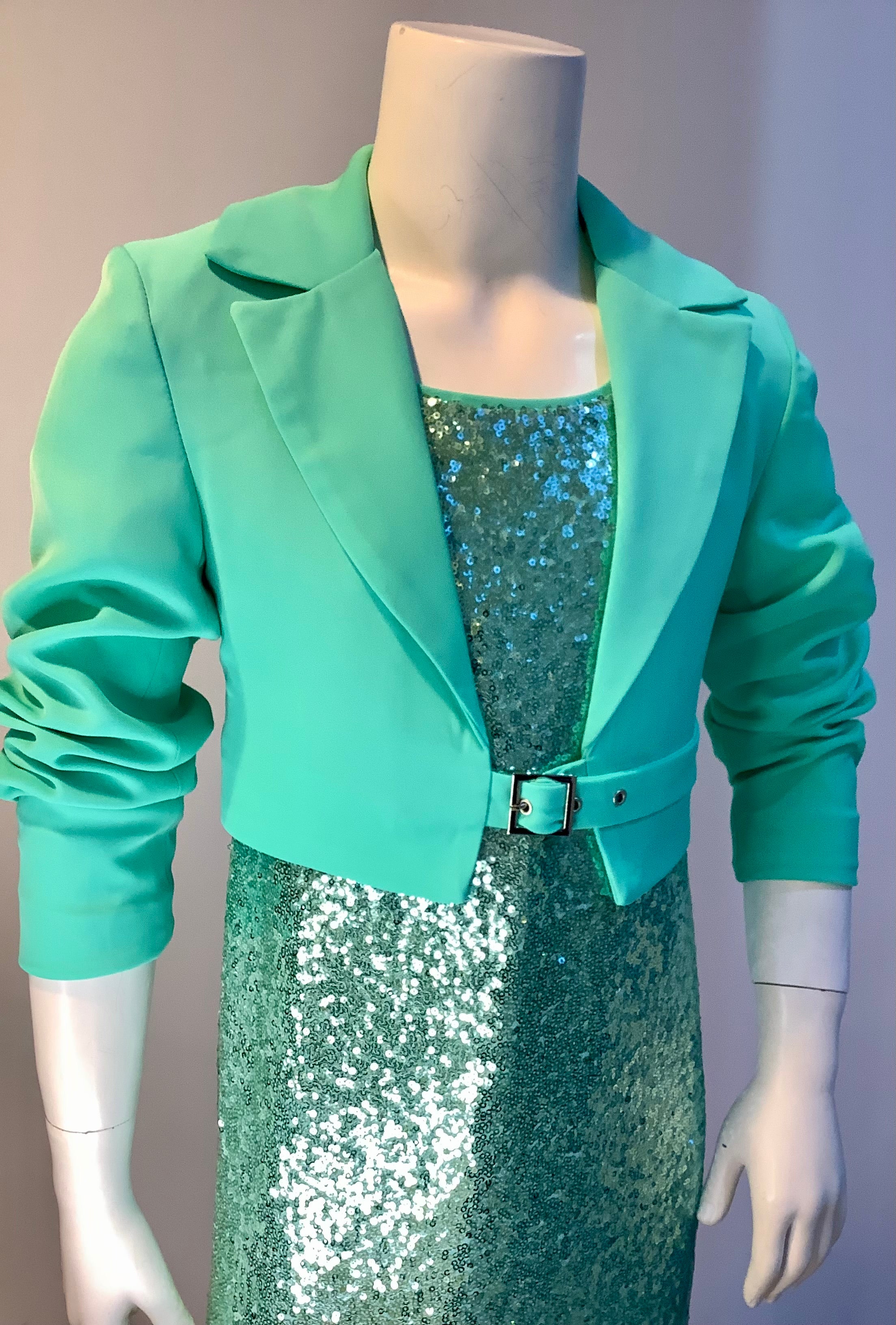 Giacca bambina cropped verde acqua effetto Tiffany