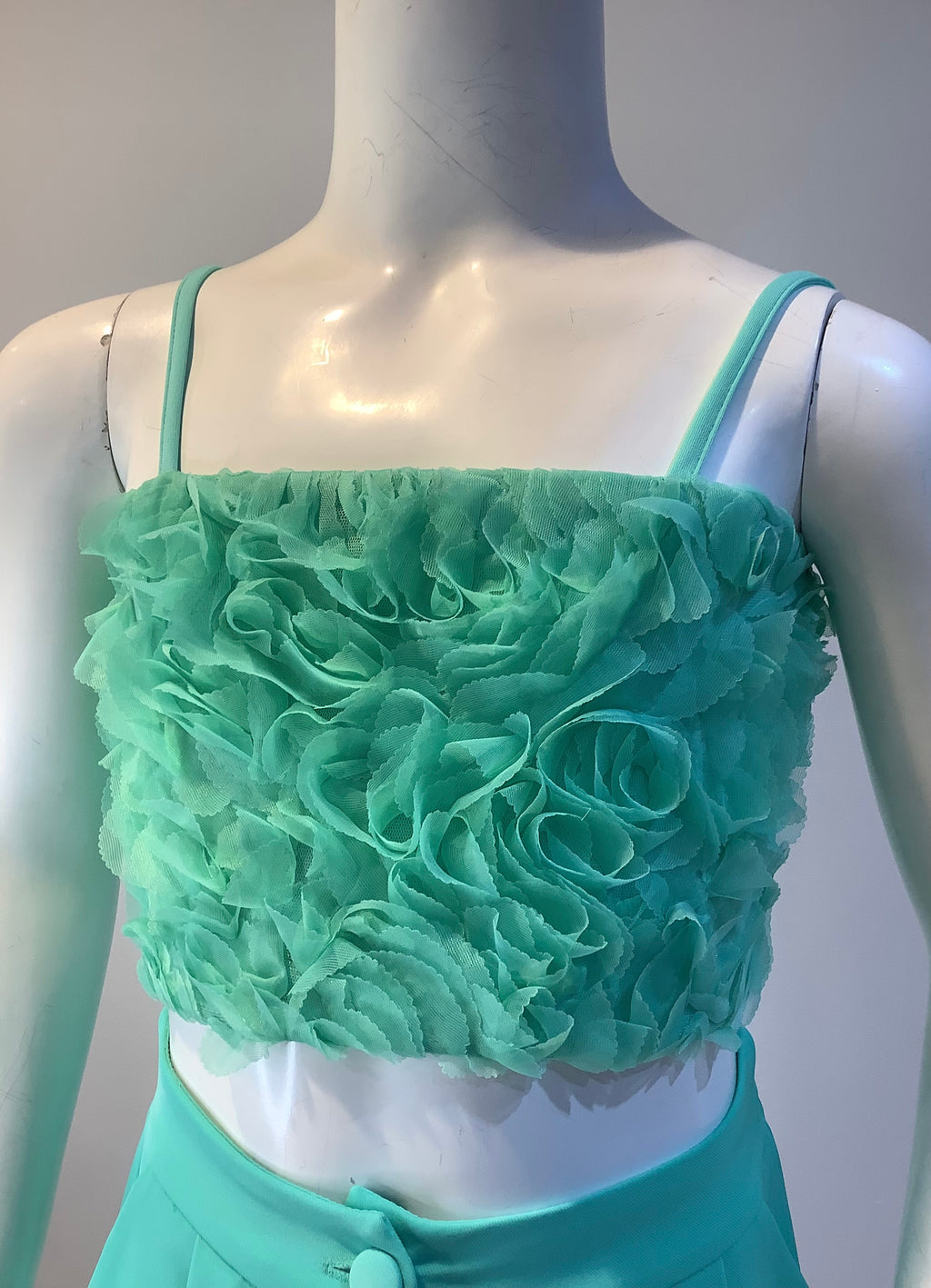 Top bambina verde acqua effetto Tiffany con ruches.