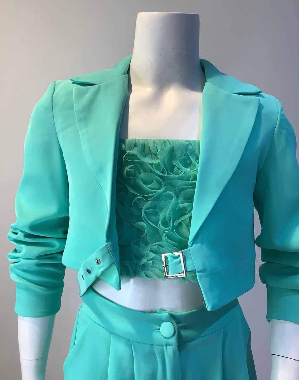 Top bambina verde acqua effetto Tiffany con ruches.