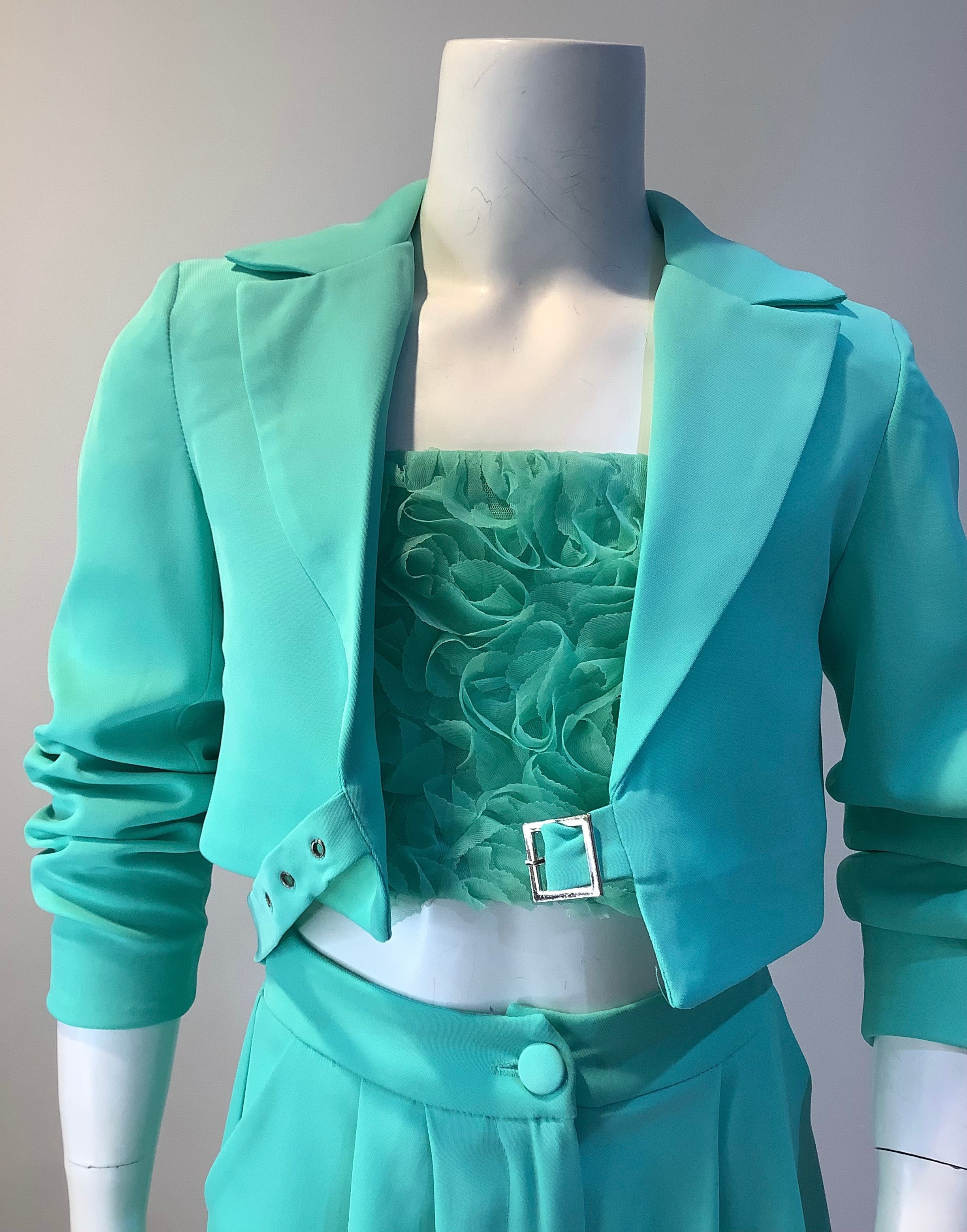 Top bambina verde acqua effetto Tiffany con ruches.