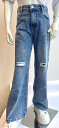 Jeans bambina con strappi e strass